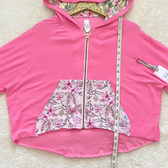 LoveShackFancy x Hurley Hoodie Hawaiian Hibiscus Pink Terry Zip Up Medium New - Picture 4 of 12